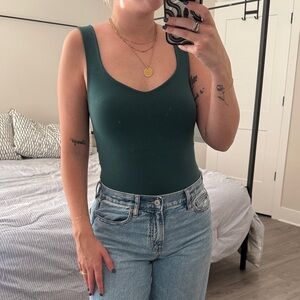 Women's Scoop Neck Bodysuit in Deep Green Size M/L